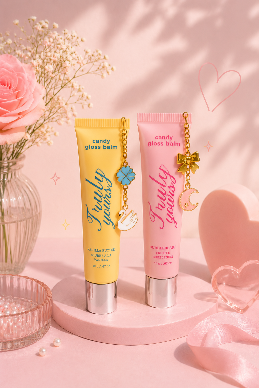 Truly Yours Candy Balm Set lip balm gift set on pink background