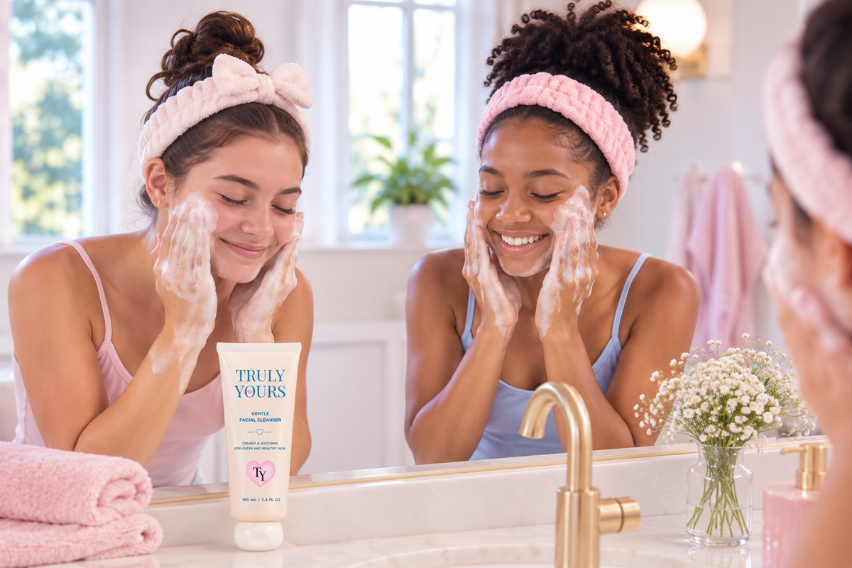 Truly Yours kids Gentle Facial Cleanser in use